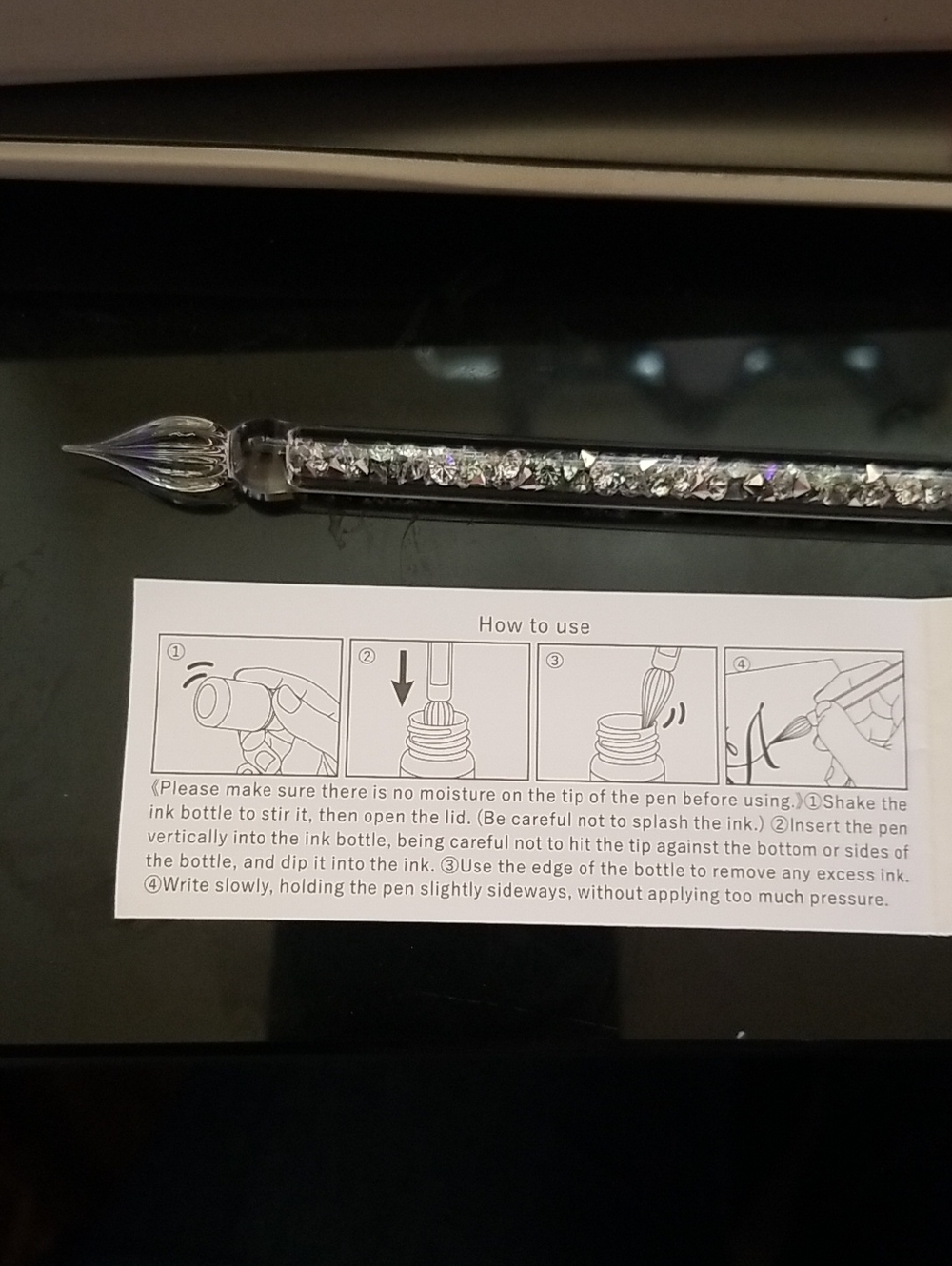 Glass Dip Pen - Green & Silver - Picture 2 of 5